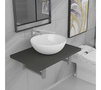 Teenpull Meuble de Salle de Bain en Deux pièces céramique Gris avec étagère Murale 60x40 cm lavabo Rond Blanc Installation au-Dessus du comptoir Ensemble Meuble Salle d'eau