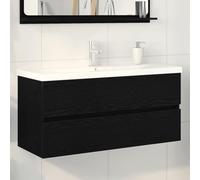 Teenpull Meuble de salle de bain moderne, aspect chêne, noir, 100 x 39 x 62 cm, design mural, avec 2 portes, vanité flottante