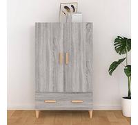 Teenpull Meuble haut gris Sonoma 70 x 31 x 115 cm, en bois dérivé du bois, armoire d'appoint avec 2 portes et 1 tiroir, cadre robuste, pour salon et salle à manger