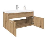 Teenpull Meuble sous-lavabo avec bac encastrable, bois de chêne artisanal, 90 x 38,5 x 46 cm, flottant, beaucoup d'espace de rangement, ensemble de meubles de salle de bain