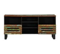 Teenpull Meuble TV 100 x 34 x 46 cm, bois d'acacia massif, style industriel, meuble TV durable avec 2 tiroirs, grand espace de rangement pour salon, chambre à coucher