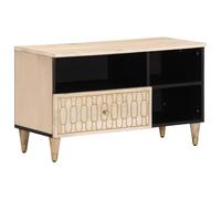 Teenpull Meuble TV 80 x 33 x 46 cm en bois de manguier massif, sculpté à la main, meuble TV robuste pour salon, chambre à coucher, console multimédia
