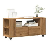 Teenpull Meuble TV à roulettes - Chêne artisanal - 102 x 34,5 x 43 cm - Matériau du bois - Meuble TV bas robuste pour salon, chambre à coucher - Console multimédia mobile avec espace de rangement