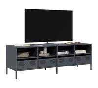 Teenpull Meuble TV anthracite 135 x 39 x 43,5 cm, en acier laminé à froid, style industriel, 4 compartiments, 4 tiroirs, pour chambre à coucher, salon, centre de divertissement