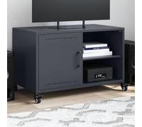 Teenpull Meuble TV - Anthracite - 68 x 39 x 43,5 cm - En acier laminé à froid robuste - Avec porte et 2 étagères - Mobile - Pour salon et chambre à coucher