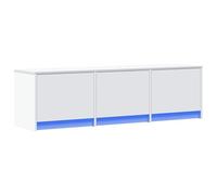 Teenpull Meuble TV blanc avec éclairage LED, matériau en bois, 140 x 34 x 40 cm, plateau multimédia spacieux avec tiroirs, espace de rangement et gestion des câbles pour salon, home cinéma