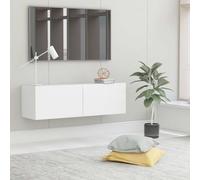 Teenpull Meuble TV Blanc Bois d’ingénierie 100x30x30 cm avec 2 Portes Abattantes, Meuble TV Mural Robuste pour Salon Chambre, Table TV Console de Rangement Média