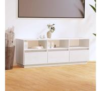 Teenpull Meuble TV Blanc en Bois de pin Massif 140x37x50 cm, Buffet Bas avec 3 Portes et Compartiments, Meuble Console pour Salon ou Chambre, Rangement Stable et Durable pour télévision et médias