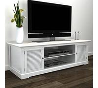 Teenpull Meuble TV en bois blanc de 121 cm de large, avec 4 compartiments, pour salon et chambre à coucher, meuble bas stable en MDF et bois de pin, centre de divertissement moderne