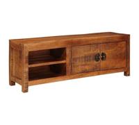 Teenpull Meuble TV en bois de manguier massif, marron, 110 x 30 x 40 cm, avec 2 portes et étagères, buffet multimédia rustique pour salon et rangement