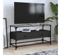 Teenpull Meuble TV en Bois d'ingénierie Noir 98x35x51 cm avec Dessus en Verre, Console TV pour Salon et Chambre, Meuble télévision avec Rangement et Support Mural