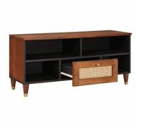Teenpull Meuble TV en bois massif de mangue, marron, 100 x 33,5 x 46 cm, avec 4 étagères, meuble de salon durable pour médias et rangement