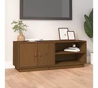 Teenpull Meuble TV marron miel 105 x 34 x 40 cm - Pin massif - Meuble TV stable avec beaucoup d'espace de rangement - Design rustique pour salon, chambre à coucher et médias