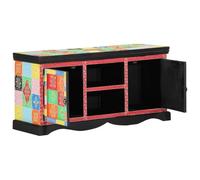 Teenpull Meuble TV multicolore 100 x 35 x 50 cm en bois massif mangue - Meuble TV moderne avec portes - Meuble de salon pour électronique grand public - Console multimédia robuste