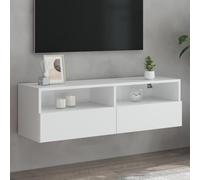 Teenpull Meuble TV Mural Blanc en Bois d'ingénierie 100x30x30 cm avec 2 étagères et Compartiments, Meuble TV Flottant pour Salon et Chambre, Rangement optimisé pour Centre de Divertissement