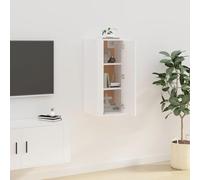 Teenpull Meuble TV Mural Blanc en Bois d'ingénierie 40x34,5x80 cm avec 3 Compartiments, Table TV Murale pour Salon et Chambre, Console multimédia Stable et résistante à l'humidité