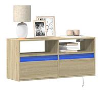 Teenpull Meuble TV Mural chêne Sonoma avec lumières LED, Bois d'ingénierie, 100x31x45 cm, 2 tiroirs, 2 Compartiments, Meuble TV Flottant pour Salon, Centre de Divertissement Pratique