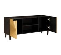 Teenpull Meuble TV noir et doré - 105 x 33 x 46 cm - En matériau dérivé du bois - Meuble bas moderne avec portes - Espace de rangement pour salon