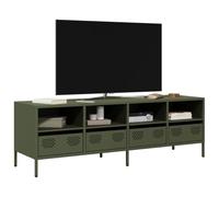 Teenpull Meuble TV Vert Olive en Acier laminé à Froid 135x39x43,5 cm avec 4 Compartiments et tiroirs, Meuble TV pour Salon et Chambre, Console média Stable et Facile à Nettoyer