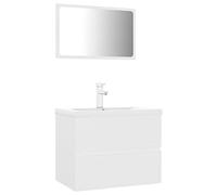 Teenpull Meubles de Salle de Bain Blanc en Bois d'ingénierie avec lavabo en céramique et Miroir, Ensemble Meuble-lavabo 60x38,5x45 cm, Rangement Pratique et Design Contemporain pour Salle d'eau