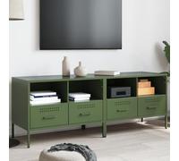 Teenpull Meubles TV 2 pcs Vert Olive en Acier laminé à Froid 68x39x50,5 cm avec Pieds réglables et Espace Rangement pour Salon Chambre, Support Stable pour télévision et Console média
