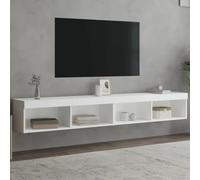 Teenpull Meubles TV avec lumières LED Blanc en Bois d'ingénierie 2 pcs 100x30x30 cm Design Mural pour Salon Chambre Espace Rangement et Ambiance Lumineuse RVB
