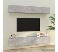 Teenpull Meubles TV muraux 4 pcs Gris béton en Bois d'ingénierie 100x30x30 cm avec Portes rabattables, Rangement spacieux pour Salon et Chambre, Support Mural pour télévision et Console Media