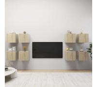 Teenpull Meubles TV muraux en Bois d'ingénierie chêne Sonoma 30,5x30x30 cm 8 pièces Ensemble Meuble TV avec Porte réversible pour Salon ou Chambre, Meuble TV Pratique et Design Tendance