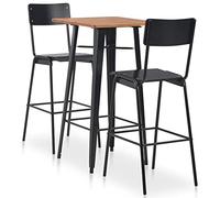 Teenpull Mobilier de Bar 3 pcs Acier Noir avec Table Bistro Ronde 60x60 cm et 2 chaises empilables pour Cuisine Salle à Manger Design Contemporain