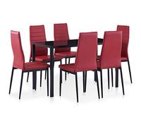 Teenpull Mobilier de Salle à Manger 7 pcs Rouge Bordeaux Ensemble Table Verre trempé 120x60x74 cm 6 chaises Similicuir Cadre Bois Pieds Fer pour Cuisine Salon Repas élégant