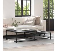 Teenpull Nesting - Lot de 2 tables basses - Aspect chêne noir - 80 x 80 x 35 cm - Design industriel - Meuble de salon peu encombrant - Surface résistante aux taches