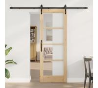 Teenpull ORKDAL Porte coulissante naturelle en pin massif et verre 73,5 x 198,5 cm avec éléments coulissants silencieux, rail et butoir de porte pour salon et chambre à coucher