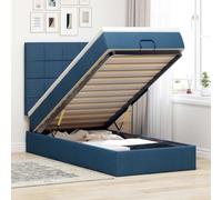 Teenpull Ottoman Lit capitonné 80 x 200 cm, cadre de lit en tissu avec matelas et tête de lit, avec espace de rangement et éclairage LED, idéal comme ensemble de plate-forme de chambre à coucher, bleu