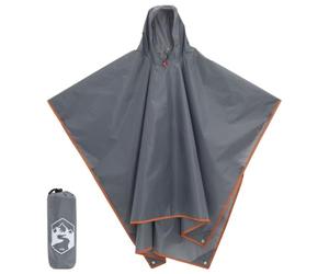 Teenpull Poncho de Pluie 2 en 1 Gris et Orange avec Capuche réglable, Couverture de Pique-Nique Polyvalente 223x145 cm, Sac de Transport Compact pour Camping randonnée Bivouac Trekking