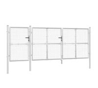 Teenpull Portail de Jardin grillagé argenté en Acier galvanisé 400 x 125 cm avec Serrure, charnières Robustes, portillon sécurisé pour entrée extérieure, Jardin, Piscine, allée, Cour
