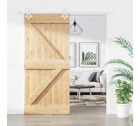 Teenpull Porte coulissante naturelle et blanche en pin massif 95 x 210 cm, design peu encombrant avec rail en acier revêtu par pulvérisation, idéale pour le salon, le couloir et la salle à manger