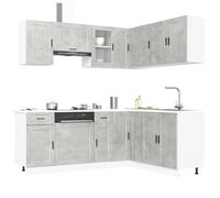 Teenpull Porto Ensemble d'armoires de cuisine, 11 pièces, gris béton, armoire de rangement modulaire, armoire de rangement durable, buffet