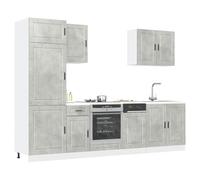 Teenpull Porto - Lot de 7 armoires de cuisine modulaires en bois gris béton - Armoire de rangement modulaire pour cuisine - Armoire de rangement durable avec surface lisse - Meubles de cuisine faciles