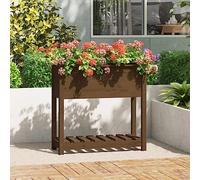 Teenpull Pot de fleurs en pin massif marron miel 82,5 x 34,5 x 81 cm avec étagère pratique, idéal pour balcon et jardin, pour fleurs et herbes aromatiques