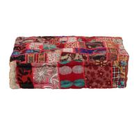 Teenpull Pouf Flickwerk Tabouret carré en coton fait à la main 50 x 50 x 12 cm Rouge Aspect vintage Pour salon, chambre à coucher Repose-pieds confortable