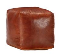 Teenpull Pouf, marron clair, 40 x 40 x 40 cm, en cuir de chèvre véritable, fait à la main, idéal pour le salon, la chambre à coucher, comme repose-pieds