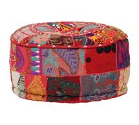 Teenpull Pouf patchwork rond, fait à la main, en 100 % coton, 40 x 20 cm, rouge, broderies exotiques pour salon, chambre à coucher, look vintage, confortable et décoratif