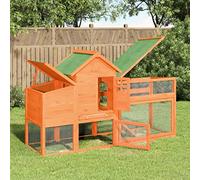 Teenpull Poulailler en Bois Massif de pin Marron 186,5x58,5x113 cm avec enclos grillagé, Niche Confortable, Parc sécurisé pour Poules, Lapins et Petits Animaux de Jardin