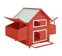 Teenpull Poulailler rouge et blanc en bois de sapin massif 150 x 96 x 110 cm avec deux nichoirs, toit en MDF résistant aux intempéries, pour jardin et petits animaux, stable et peu encombrant