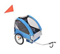 Teenpull Remorque de vélo Gris et Bleu pour 1 ou 2 Enfants 30 kg, Cadre Acier, auvent Toutes Saisons, Harnais sécurité 5 Points, Pliable pour Promenade randonnée et Transport Cargo