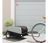 Teenpull Remorque de vélo noire et grise avec cadre en fer, 45 kg, 126 x 63 x 50 cm, avec timon, drapeau de sécurité, pneus de 34 cm, idéale pour le transport, les bagages, le camping, les excursions