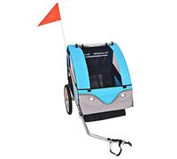 Teenpull Remorque vélo pour Enfant Gris et Bleu Cadre Acier capacité 30 kg Pliable avec Harnais sécurité 5 Points auvent Toutes Saisons fenêtres latérales Rangement intégré pour Promenade randonnée