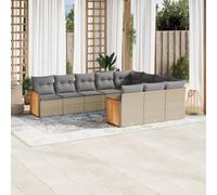 Teenpull Salon de Jardin 10 pcs Beige résine tressée avec Coussins, Ensemble mobilier extérieur modulable, canapé d'angle et Central, idéal terrasse Patio