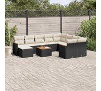 Teenpull Salon de Jardin 11 pièces avec Coussins Noir en résine tressée et Acier Enduit de Poudre, Ensemble modulable pour terrasse, canapé extérieur Confortable et résistant, Table Bois d'acacia
