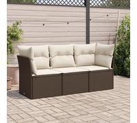 Teenpull Salon de Jardin 3 pcs Marron en résine tressée avec Coussins crème, Ensemble mobilier extérieur modulaire, canapé d'angle et Central avec Rangement, idéal terrasse et Patio